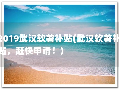 2019武汉软著补贴(武汉软著补贴，赶快申请！)