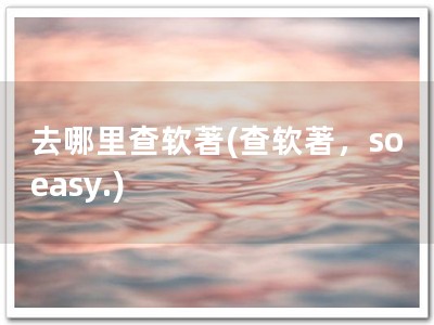 去哪里查软著(查软著，so easy.)
