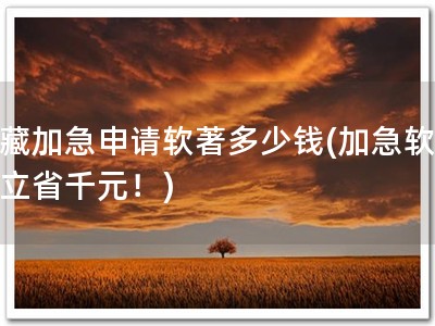 西藏加急申请软著多少钱(加急软著，立省千元！)