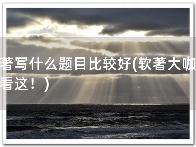 软著写什么题目比较好(软著大咖，来看这！)