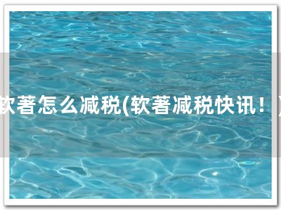 软著怎么减税(软著减税快讯！)